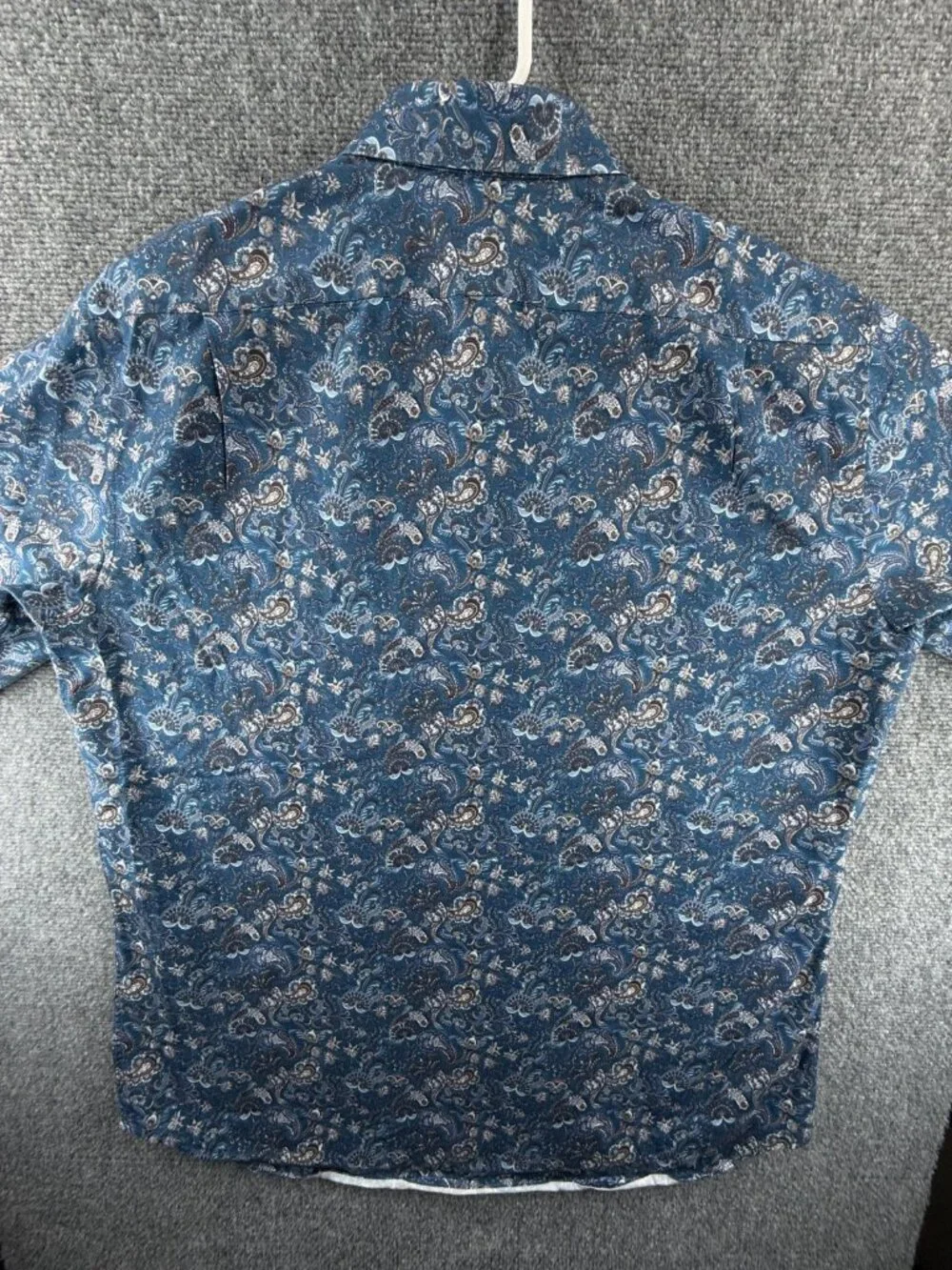 Stenstroms Blue White 17.5 Twofold Super Paisley Cotton Fitted Body Button Up